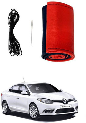 RKPSP Hand Stiched Steering Cover For Universal For Car Fluence(Red/Black, Leatherite)