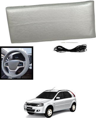 MATIES Hand Stiched Steering Cover For Mahindra Verito Vibe(Silver, Leatherite)