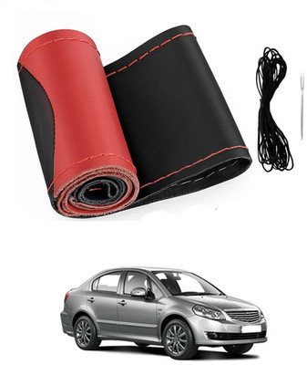 monolive Hand Stiched Steering Cover For Universal For Car SX4(Red/Black, Leatherite)