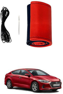 RKPSP Hand Stiched Steering Cover For Universal For Car Elantra(Red/Black, Leatherite)