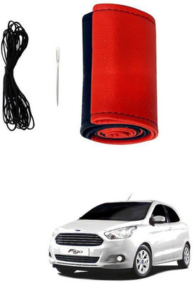RKPSP Hand Stiched Steering Cover For Universal For Car Figo(Red/Black, Leatherite)