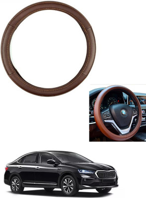 MATIES Steering Cover For Skoda Universal For Car(Brown, Leather)