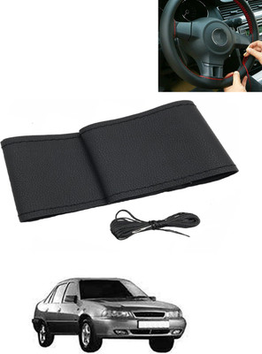AYW Hand Stiched Steering Cover For Daewoo Cielo(Black, Leatherite)
