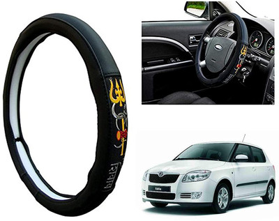 GS Grow n Shine Hand Stiched Steering Cover For Skoda Fabia(Black, Leatherite)