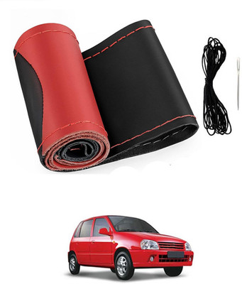 MATIES Hand Stiched Steering Cover For Universal For Car Zen(Red/Black, Leatherite)