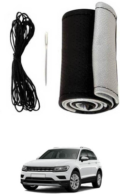 MSNP Hand Stiched Steering Cover For Volkswagen Universal For Car(Silver Black, Leatherite)