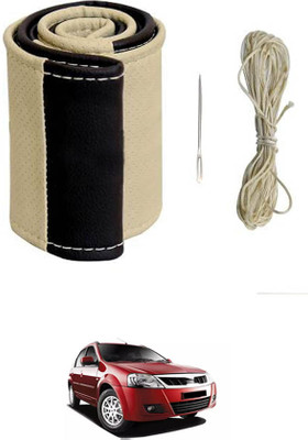 ABJD Hand Stiched Steering Cover For Mahindra Verito(Beige, Black, Leatherite)