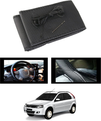 MATIES Hand Stiched Steering Cover For Mahindra Verito Vibe(Black, Leatherite)
