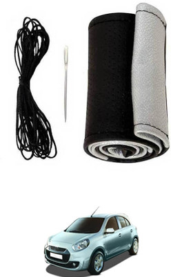 monolive Hand Stiched Steering Cover For Renault Pulse(Silver/Black, Leatherite)