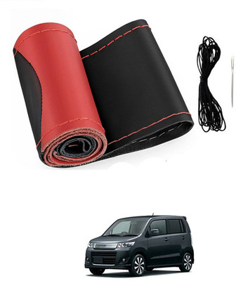 monolive Hand Stiched Steering Cover For Universal For Car WagonR Stingray(Red/Black, Leatherite)