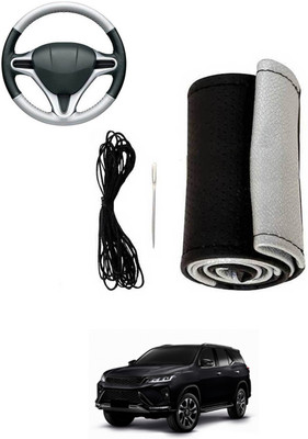 MATIES Hand Stiched Steering Cover For Toyota Universal For Car(Silver, Black, Leatherite)