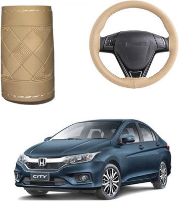 Arnejaa Hand Stiched Steering Cover For Honda City(Beige, Leather)