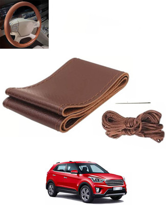 monolive Hand Stiched Steering Cover For Hyundai Creta(Brown, Leatherite)
