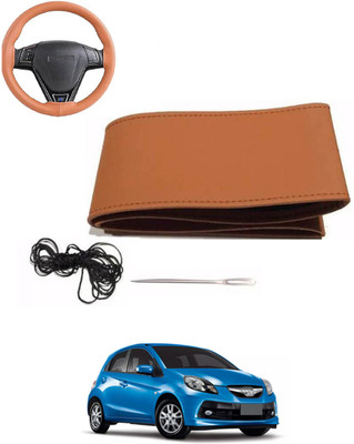 MATIES Hand Stiched Steering Cover For Honda Brio(Tan, Leatherite)