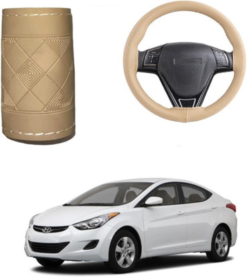 Autocom Hand Stiched Steering Cover For Hyundai Elantra(Beige, Leather)