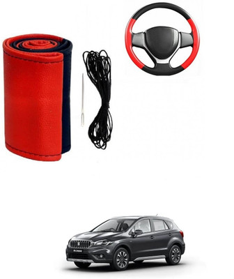 Autocom Hand Stiched Steering Cover For Maruti S-Cross(Red, Black, Leather)