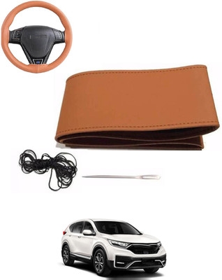 MATIES Hand Stiched Steering Cover For Honda Universal For Car(Tan, Leatherite)