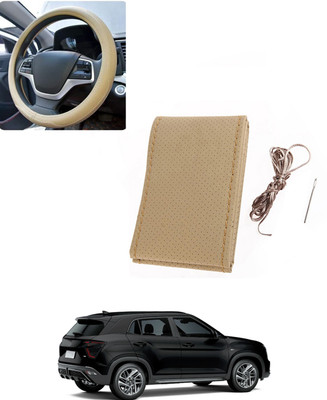 AYW Hand Stiched Steering Cover For Hyundai Creta(Beige, Leatherite)