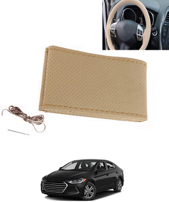 MATIES Hand Stiched Steering Cover For Hyundai Elantra(Beige, Leatherite)