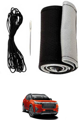 MSNP Hand Stiched Steering Cover For Honda Universal For Car(Silver Black, Leatherite)