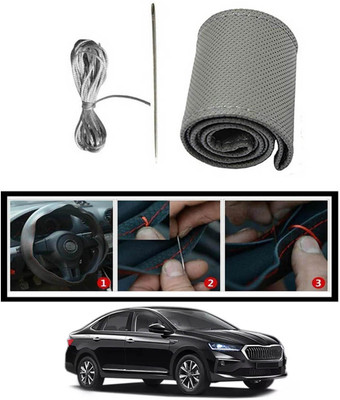 RKPSP Hand Stiched Steering Cover For Skoda Universal For Car(Grey, Leatherite)
