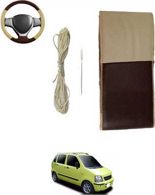 ABJD Hand Stiched Steering Cover For Universal For Car WagonR(Beige, Brown, Leatherite)