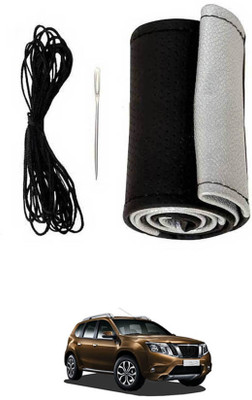 monolive Hand Stiched Steering Cover For Nissan Terrano(Silver/Black, Leatherite)