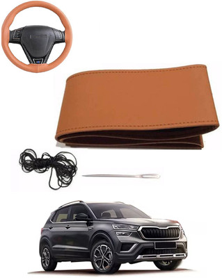MATIES Hand Stiched Steering Cover For Skoda Universal For Car(Tan, Leatherite)