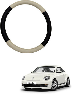 RKPSP Hand Stiched Steering Cover For Universal For Car Beetle(Beige/Black, Leatherite)