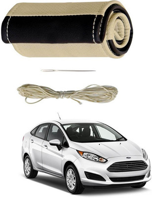 RKPSP Hand Stiched Steering Cover For Universal For Car Fabia(Beige/Brown, Leatherite)