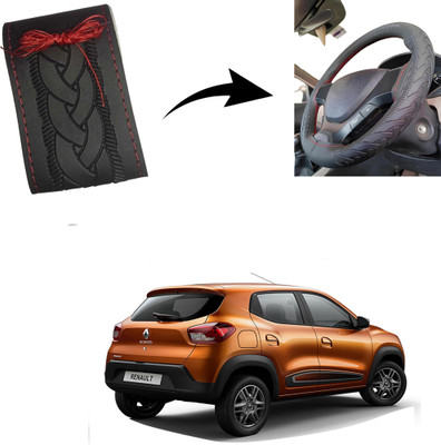 Autoinnovation Hand Stiched Steering Cover For Renault Kwid(Black, Leather)