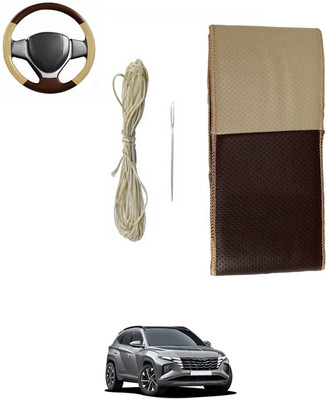 monolive Hand Stiched Steering Cover For Mahindra TUV 300(Brown/Beige, Leatherite)