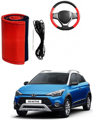 ARNEJA Hand Stiched Steering Cover For Hyundai i20(Red, Black, Leather)