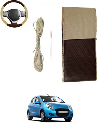 MATIES Hand Stiched Steering Cover For Universal For Car Universal For Car(Beige/Brown, Leatherite)