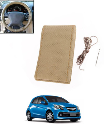 MATIES Hand Stiched Steering Cover For Honda Brio(Beige, Leatherite)