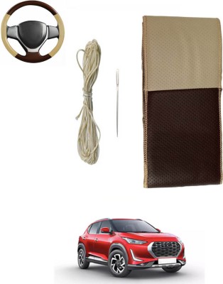 MATIES Hand Stiched Steering Cover For Nissan Universal For Car(Beige/Brown, Leatherite)