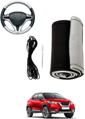 MATIES Hand Stiched Steering Cover For Nissan Universal For Car(Silver, Black, Leatherite)