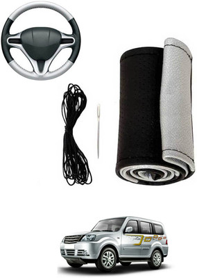 MATIES Hand Stiched Steering Cover For Tata Grand Dicor(Silver, Black, Leatherite)