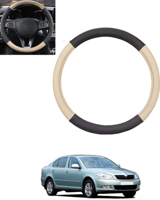 monolive Hand Stiched Steering Cover For Skoda Laura(Beige, Black, Leatherite)