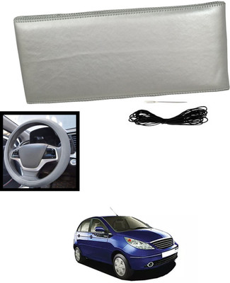 MATIES Hand Stiched Steering Cover For Tata Vista(Silver, Leatherite)
