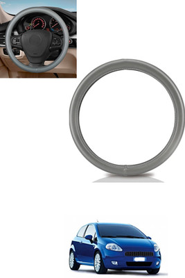 MATIES Steering Cover For Fiat Grand Punto(Silver, Leather)