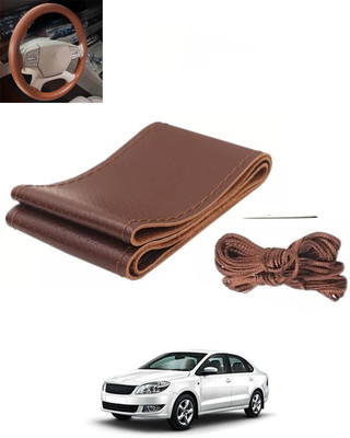 RKPSP Hand Stiched Steering Cover For Skoda Rapid(Brown, Leatherite)