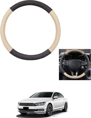 MATIES Steering Cover For Volkswagen Passat(Beige/Black, Leather)