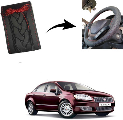 Autoinnovation Hand Stiched Steering Cover For Fiat Linea(Black, Leather)