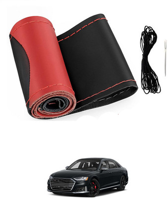 MATIES Hand Stiched Steering Cover For Audi S8(Red/Black, Leatherite)
