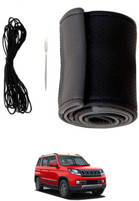 ABJD Hand Stiched Steering Cover For Hyundai TUV 300(Grey, Black, Leatherite)