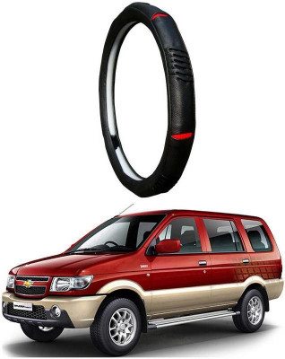 AUTO PEARL Steering Cover For Chevrolet Tavera(Diamond Black Red, Leatherite)