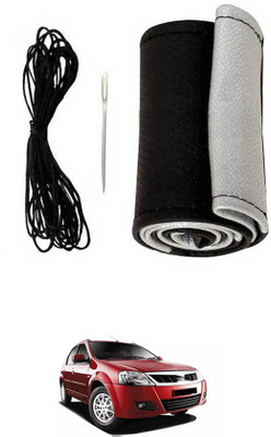monolive Hand Stiched Steering Cover For Mahindra Verito(Silver/Black, Leatherite)