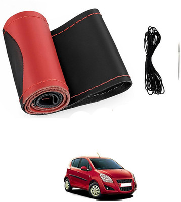 MATIES Hand Stiched Steering Cover For Universal For Car Ritz(Red/Black, Leatherite)
