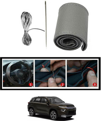 RKPSP Hand Stiched Steering Cover For Toyota Universal For Car(Grey, Leatherite)